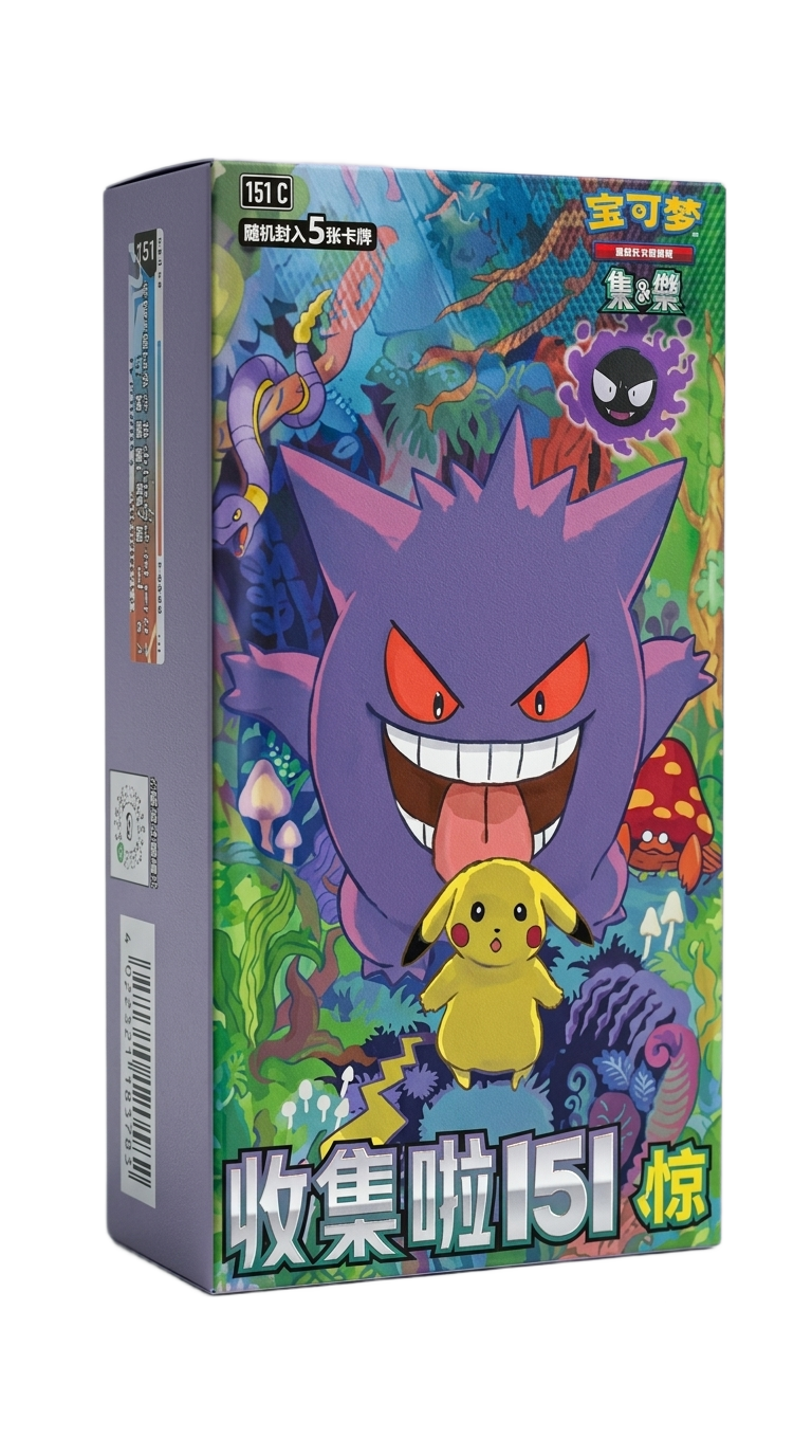 Caixa Pokémon 151 chinesa Gengar e Pikachu